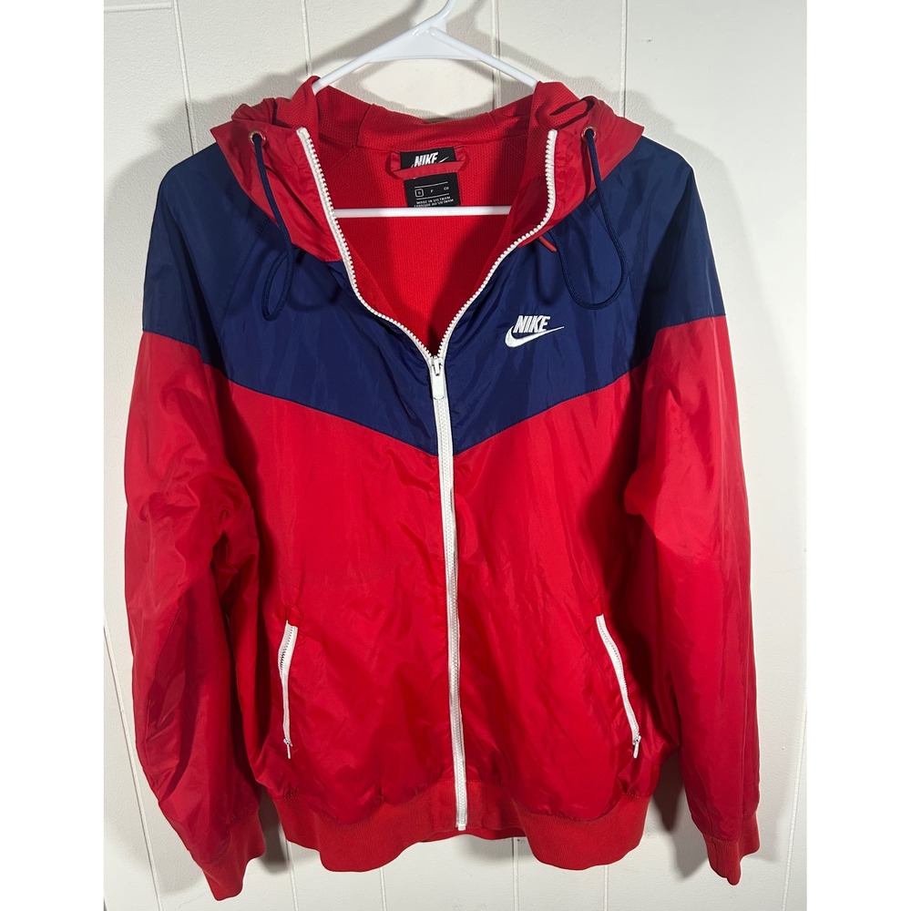 Nike Windrunner Hooded Windbreaker Jacket Red Navy Blue Colorblock Mens Small